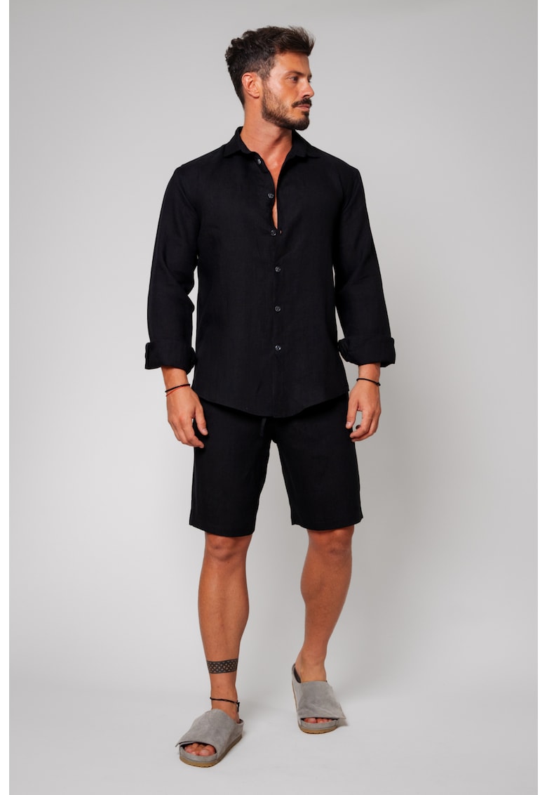 Set Lino din In 100% camasa si pantalon scurt Black 13348