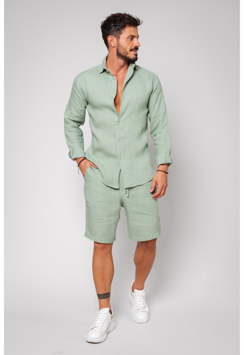 Set Lino 100% In camasa si pantalon scurt Olive 16935 - Verde