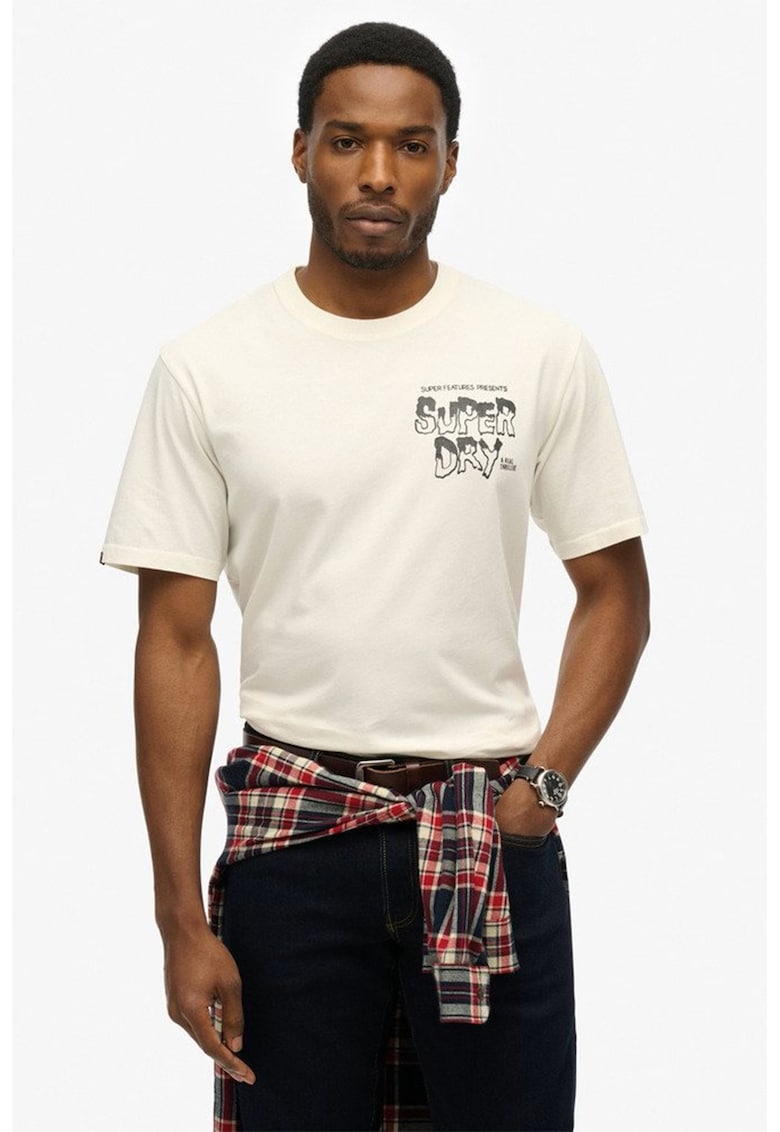 Tricou cu decolteu la baza gatului si imprimeu pe partea din spate