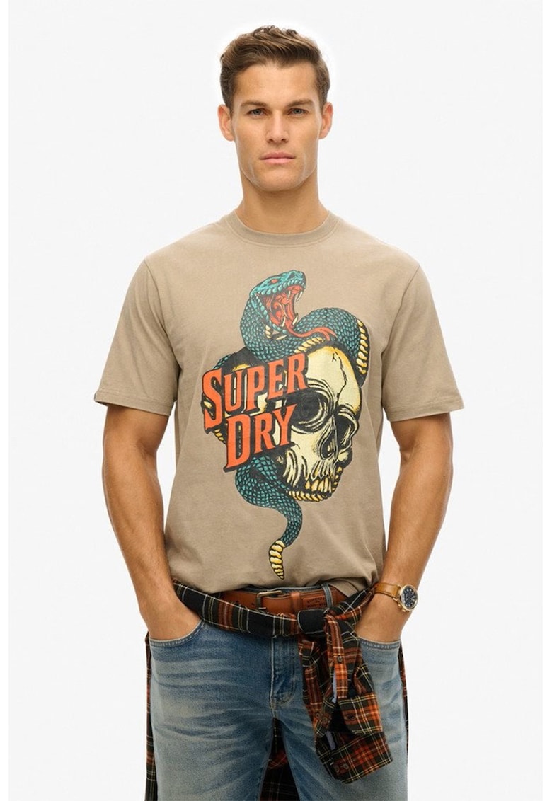 Tricou cu imprimeu si decolteu la baza gatului