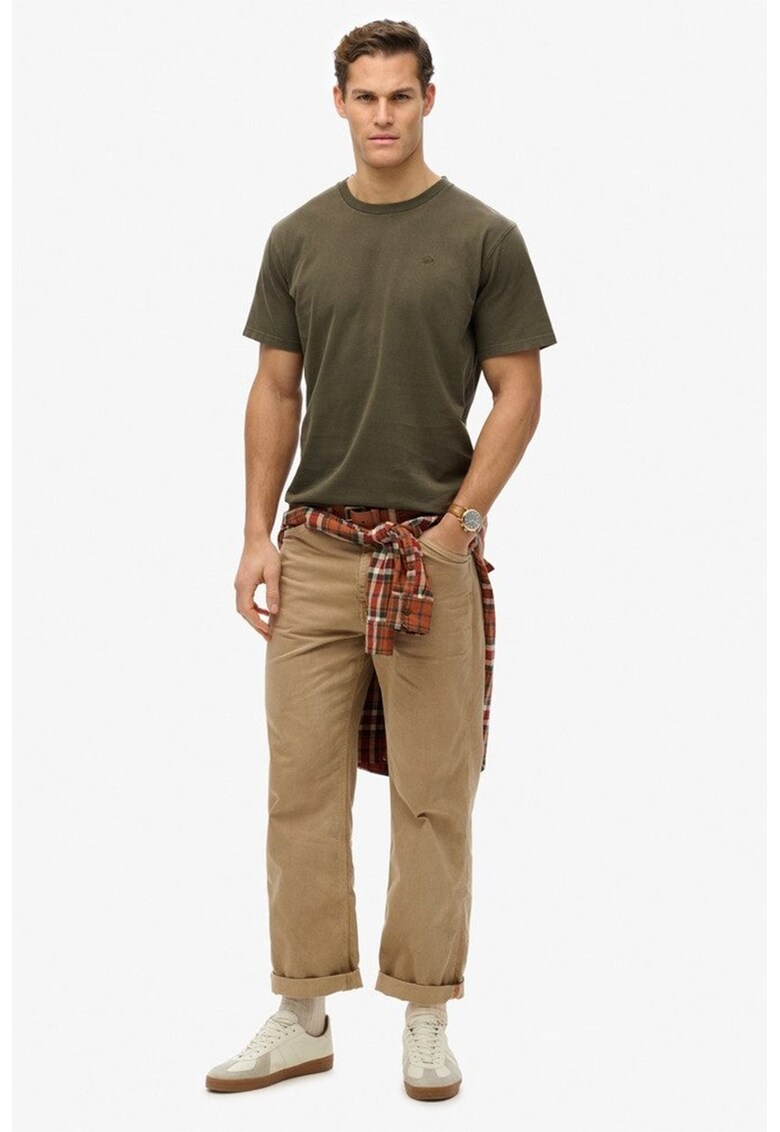 Tricou cu model uni si decolteu la baza gatului - Verde masliniu