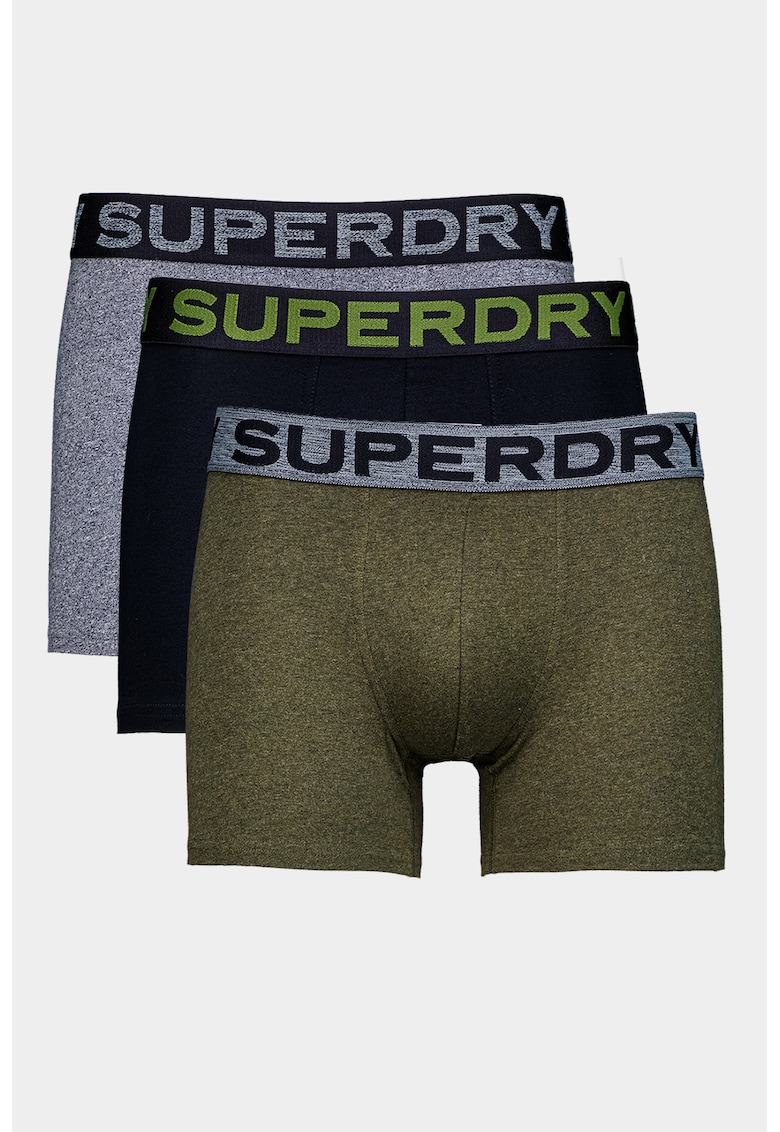 Set de boxeri cu banda logo in talie - 3 Perechi - Negru/Gri inchis melange/Verde feriga