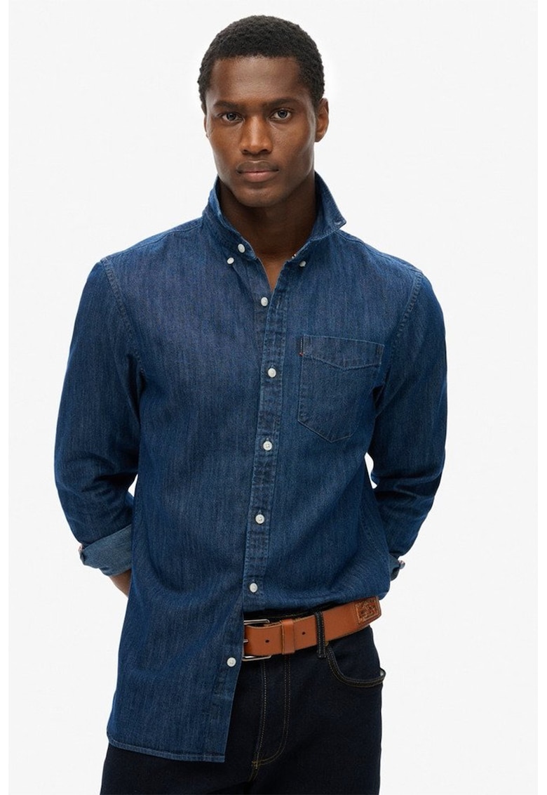 Camasa din bumbac cu buzunar pe piept