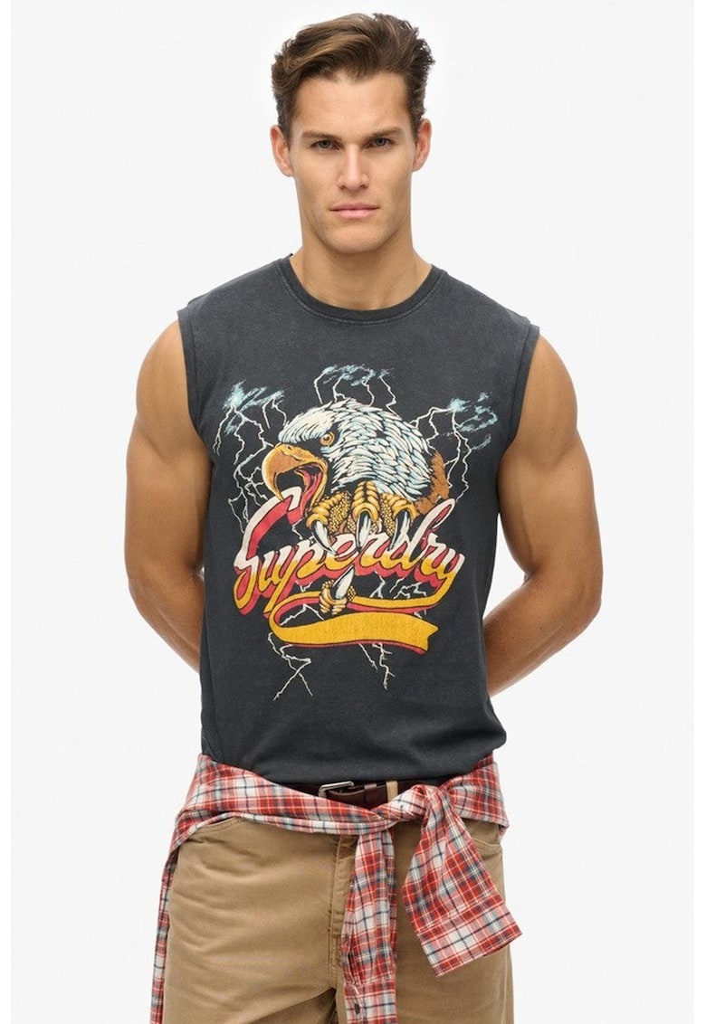SUPERDRY - Top din bumbac cu imprimeu grafic si logo SUPERDRY - Top din bumbac cu imprimeu grafic si logo