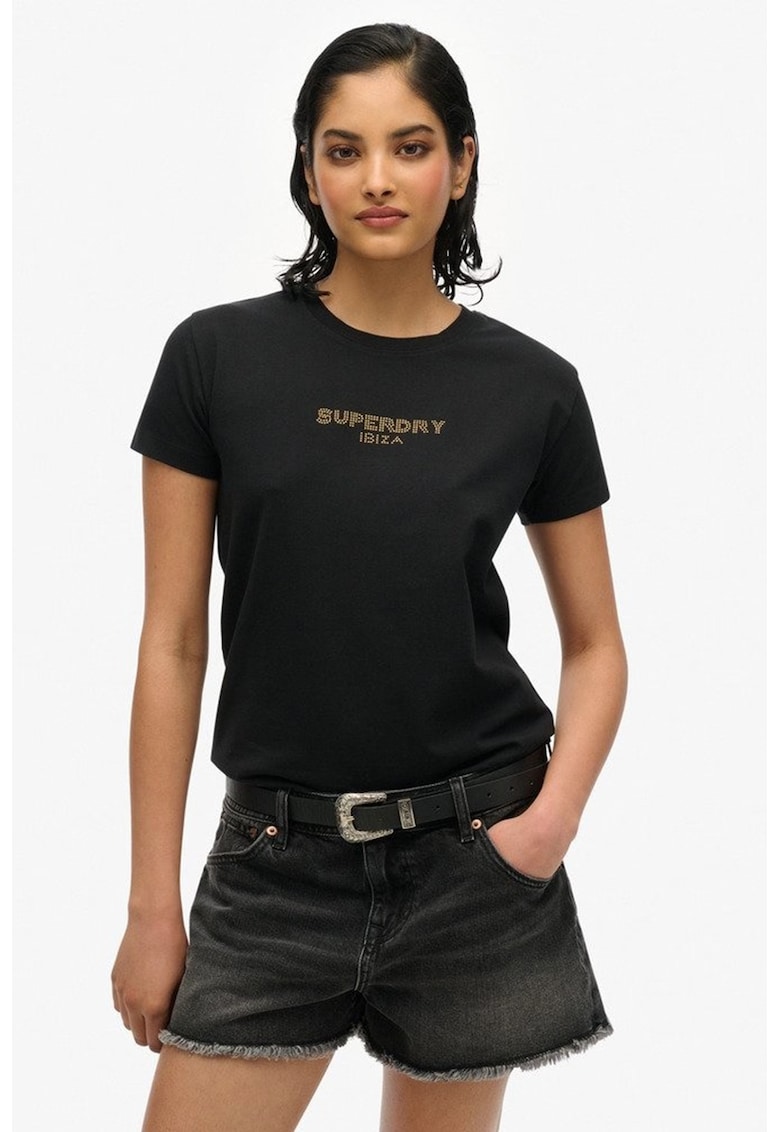 Tricou din amestec de bumbac cu model text