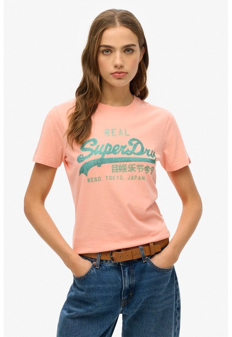 Tricou cu imprimeu logo si aplicatii cu strasuri