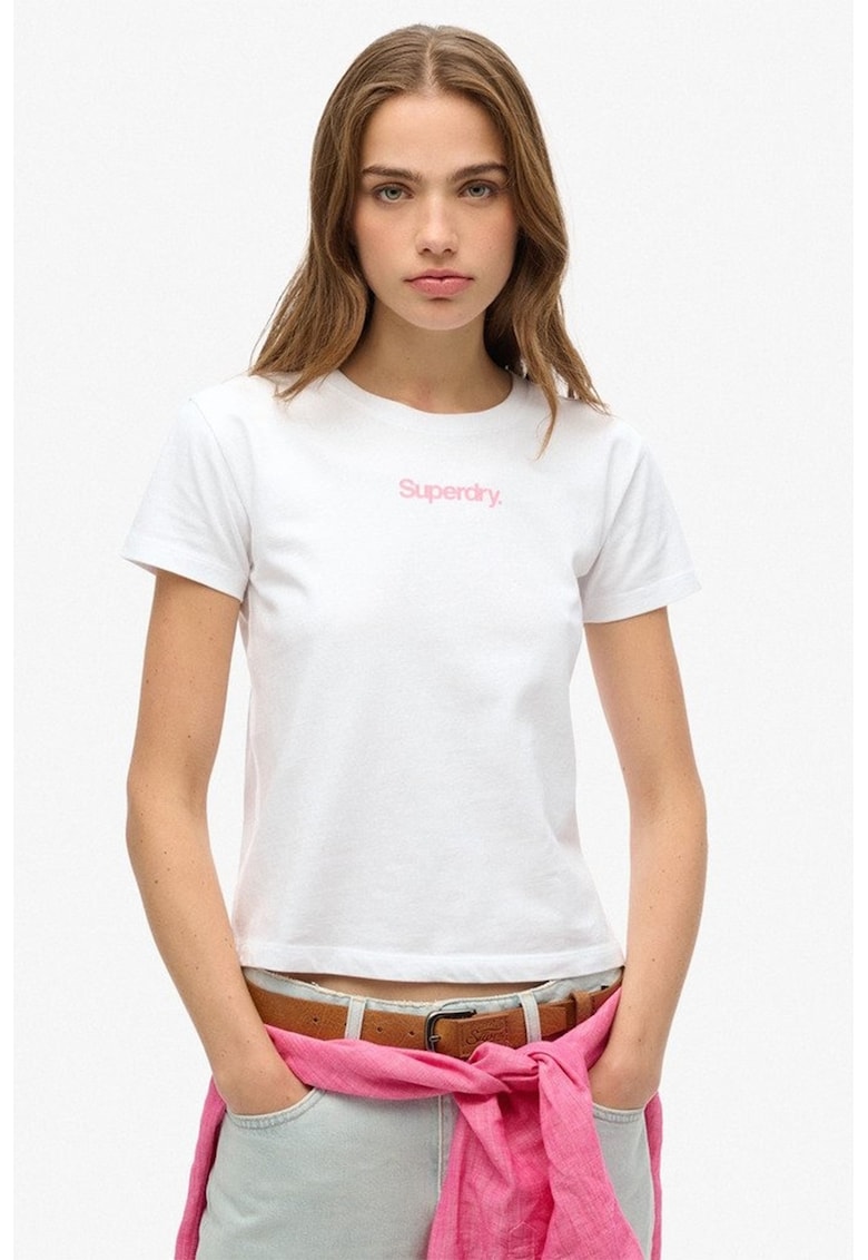 Tricou din bumbac cu decolteu la baza gatului