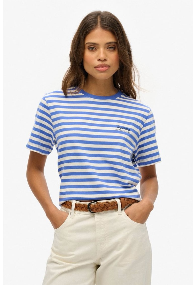 Tricou cu model in dungi si broderie logo discreta