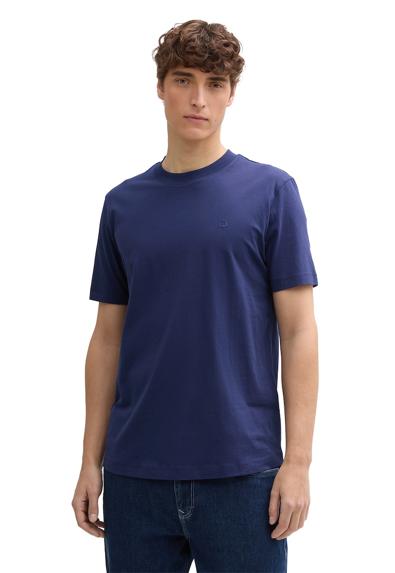 Tricou de bumbac cu decolteu la baza gatului - Albastru indigo