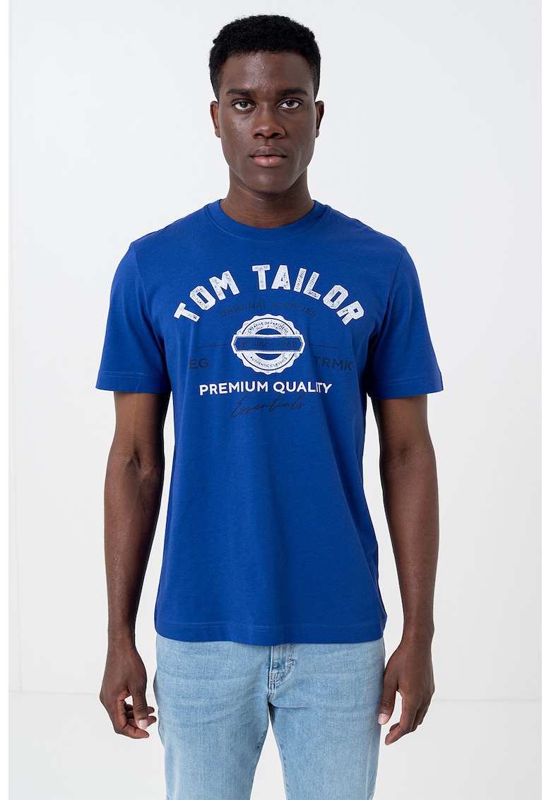 Tricou din bumbac cu imprimeu logo - Alb/Albastru inchis