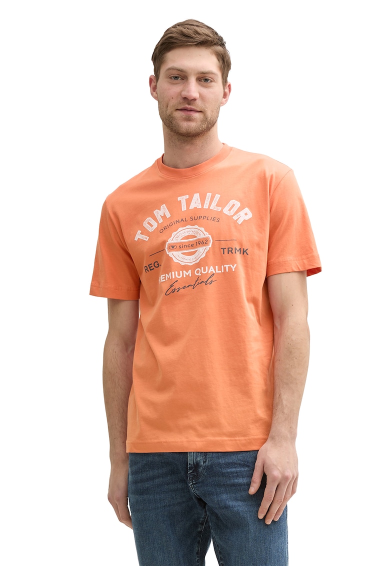 Tricou din bumbac cu imprimeu logo - Alb/Portocaliu deschis