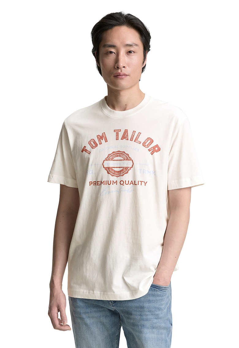 Tricou din bumbac cu imprimeu logo - Rosu stins/Alb murdar