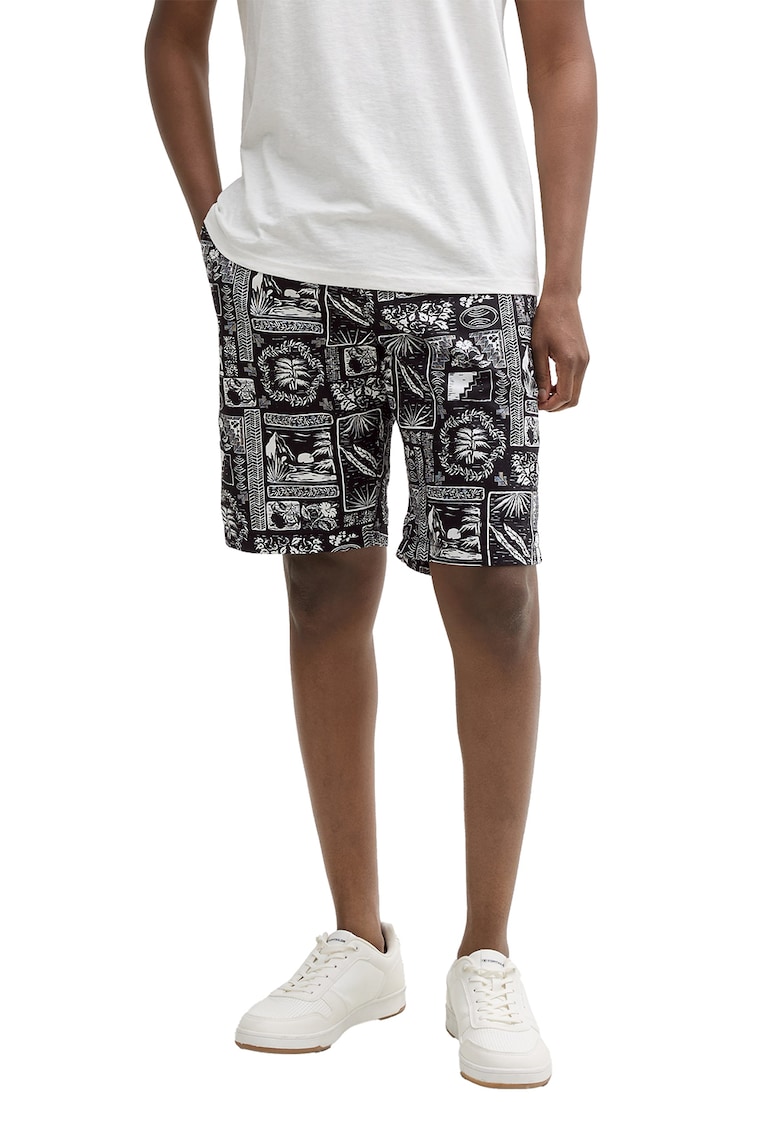 Pantaloni scurti din amestec de in - Alb/Negru