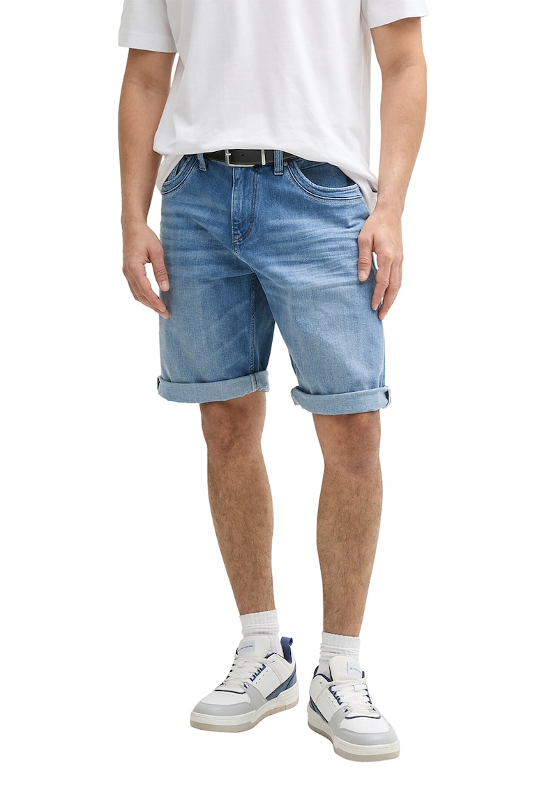 Bermude din denim cu terminatii plisate