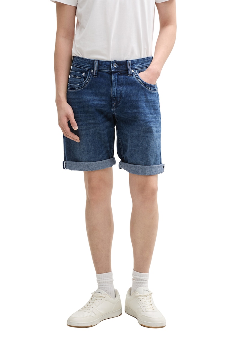 Bermude din denim cu terminatii plisate