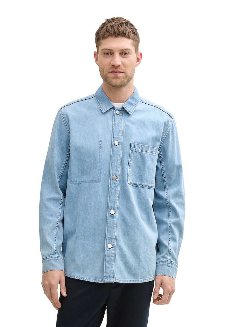 Camasa din denim cu buzunar pe piept