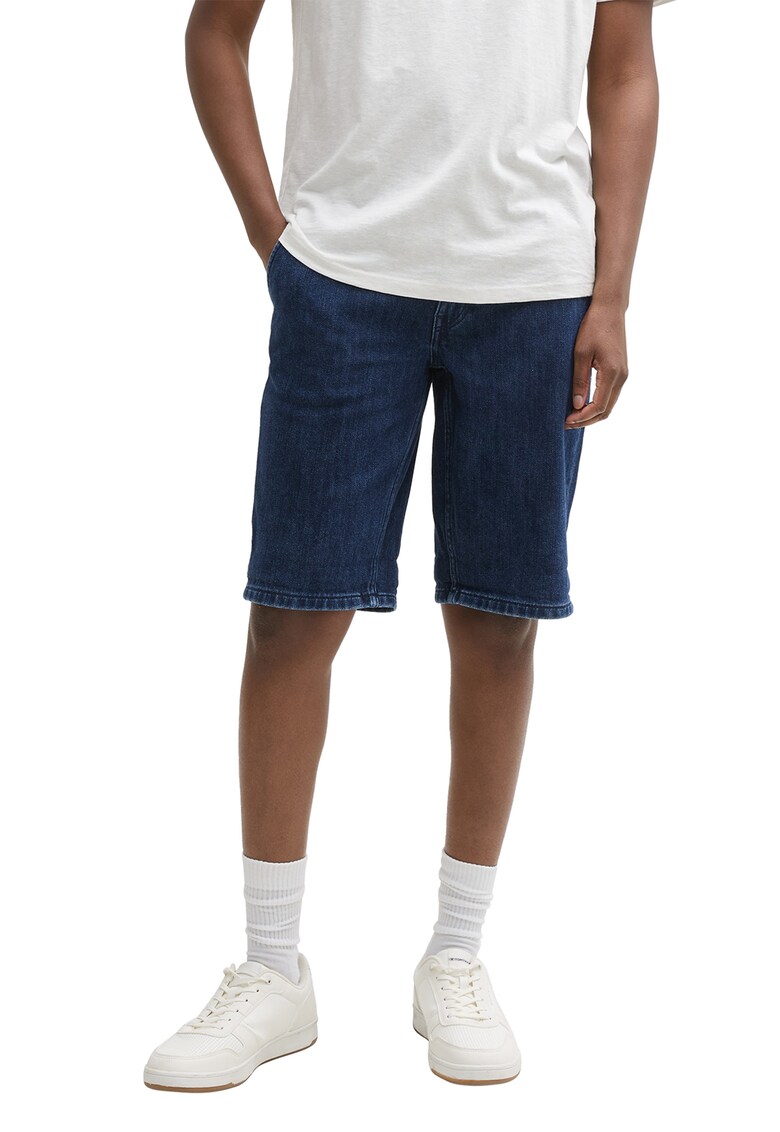 Bermude din denim cu talie medie - Bleumarin