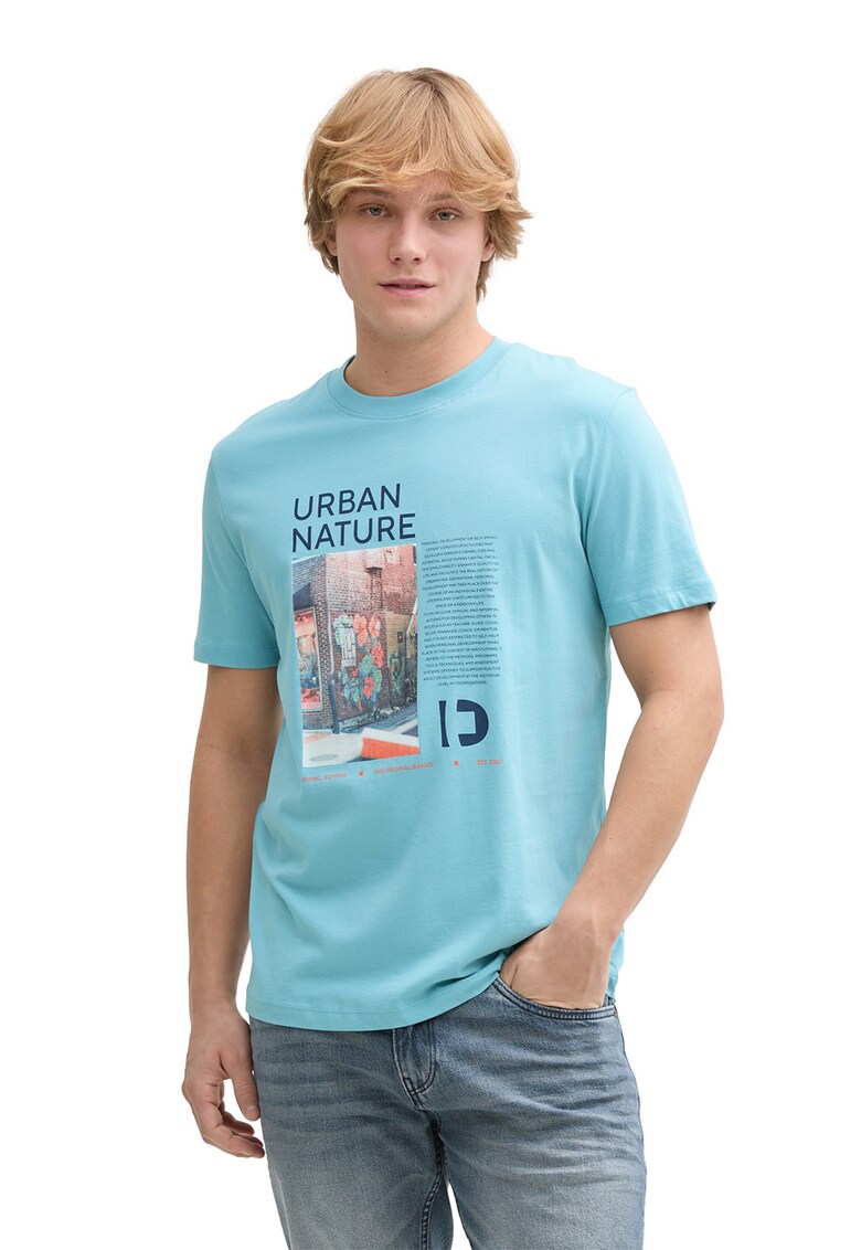 Tricou de bumbac cu logo - Albastru aquamarin