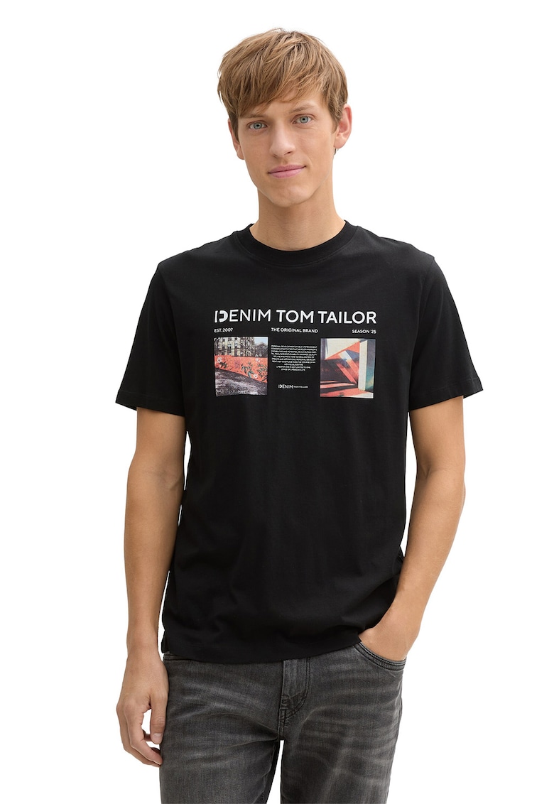 Tricou de bumbac cu logo - Negru