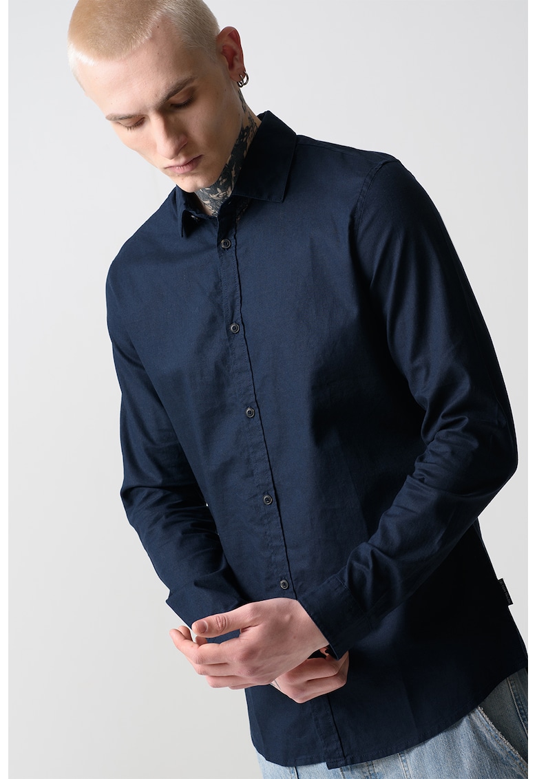 Camasa din amestec de in cu guler ascutit