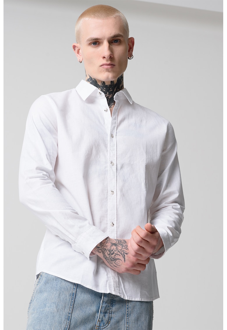 Camasa din amestec de in cu guler ascutit Camasa din amestec de in cu guler ascutit