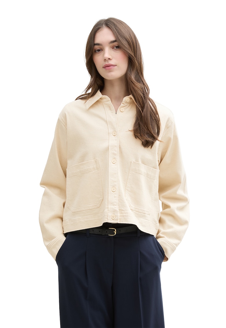 Jacheta-camasa din denim cu buzunare aplicate