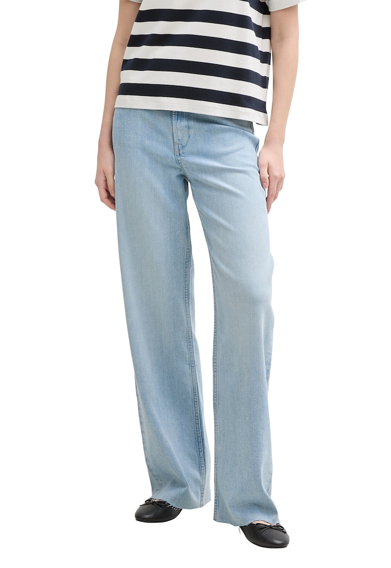 Blugi drepti cu aspect decolorat - Albastru deschis