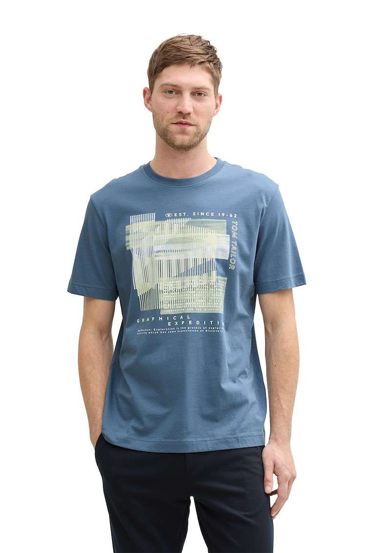 Tricou cu decolteu la baza gatului si model grafic