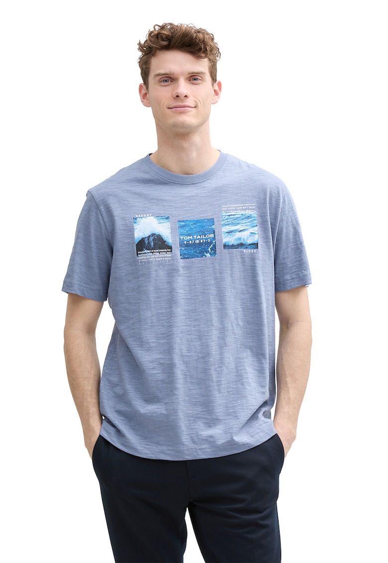 Tricou din bumbac cu imprimeu - Albastru deschis melange