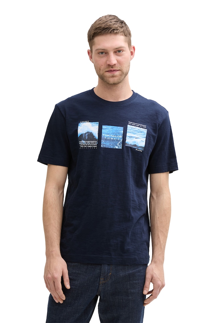 Tricou din bumbac cu imprimeu - Bleumarin