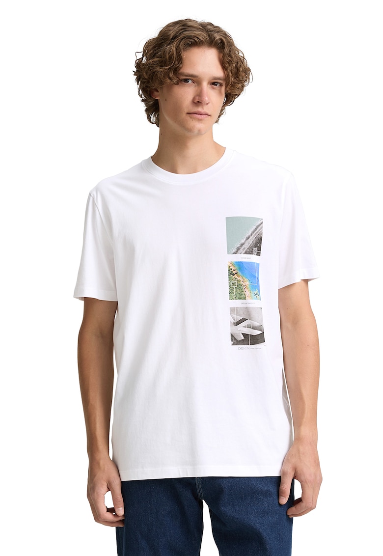 Tricou lejer cu decolteu la baza gatului - Alb/Albastru