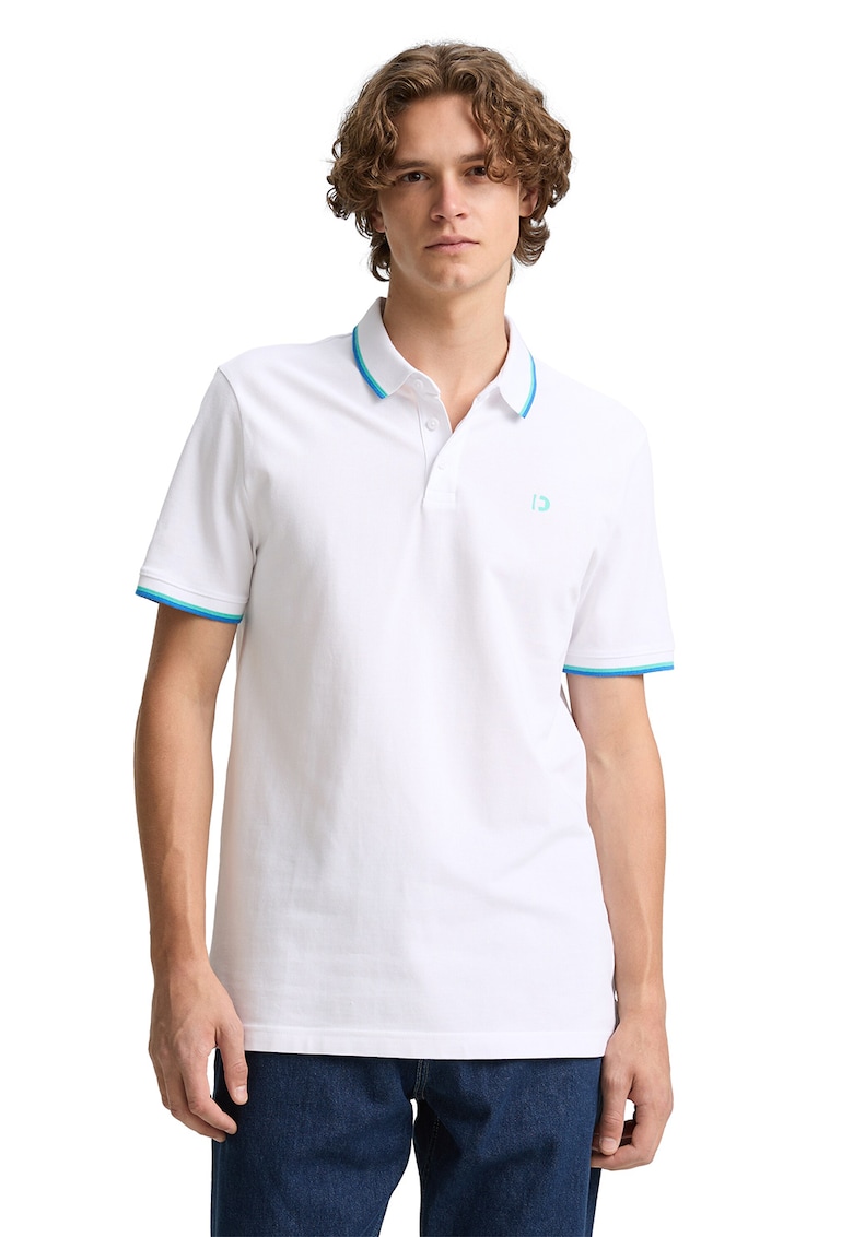Tricou polo de bumbac - Alb/Turcoaz