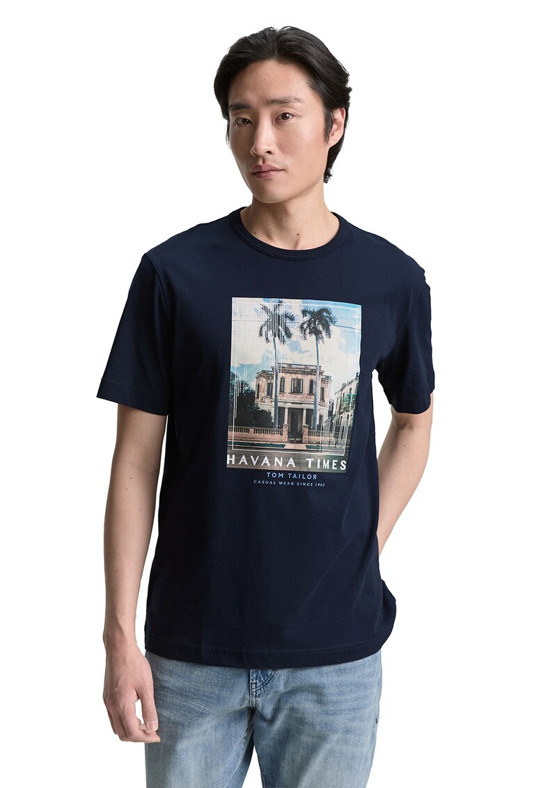 Tricou de bumbac cu imprimeu foto - Bleumarin