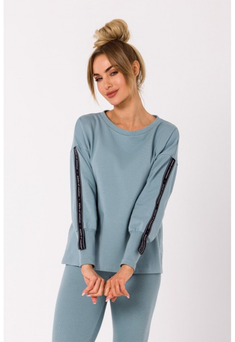 Bluza cu benzi decorative pe maneci - Albastru