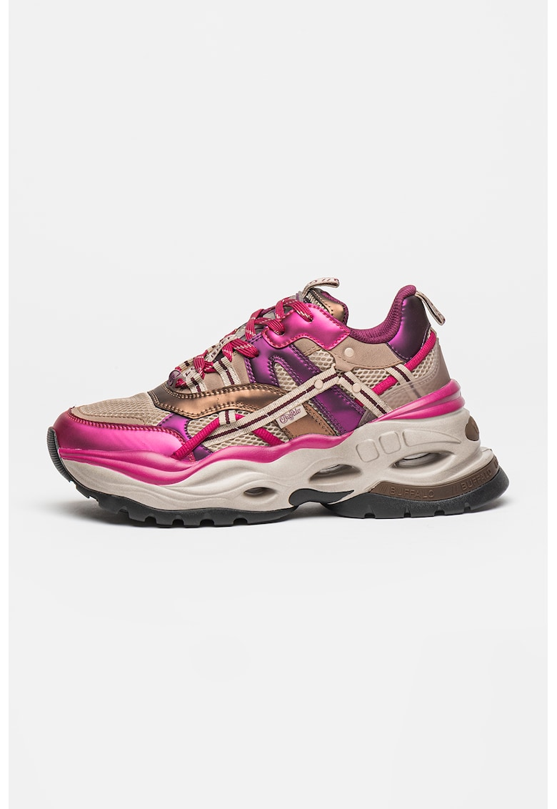 Pantofi sport wedge de plasa cu garnituri din material sintetic