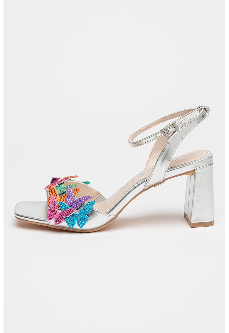 Sandale cu toc masiv April - Portocaliu/Violet/Argintiu