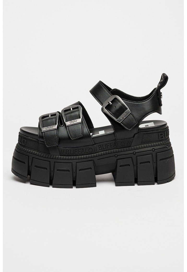 Sandale demi-wedge de piele ecologica cu o catarama Sandale demi-wedge de piele ecologica cu o catarama