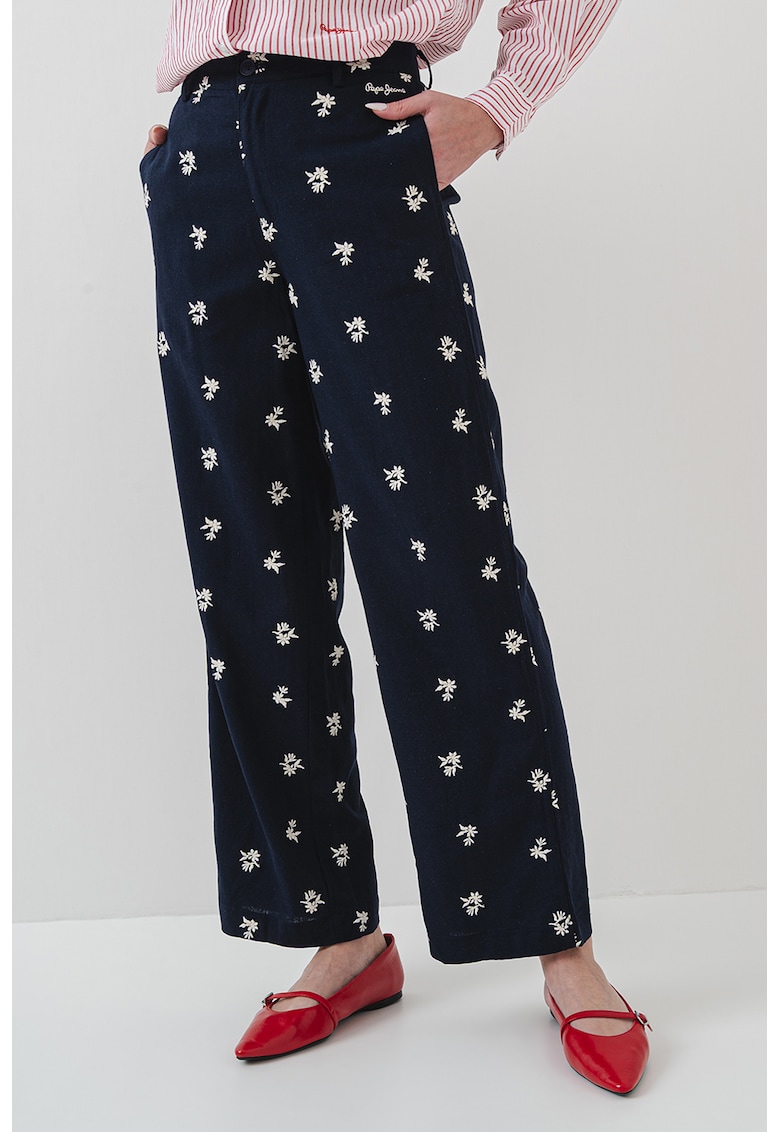 Pantaloni din amestec de in cu broderie Genoveva