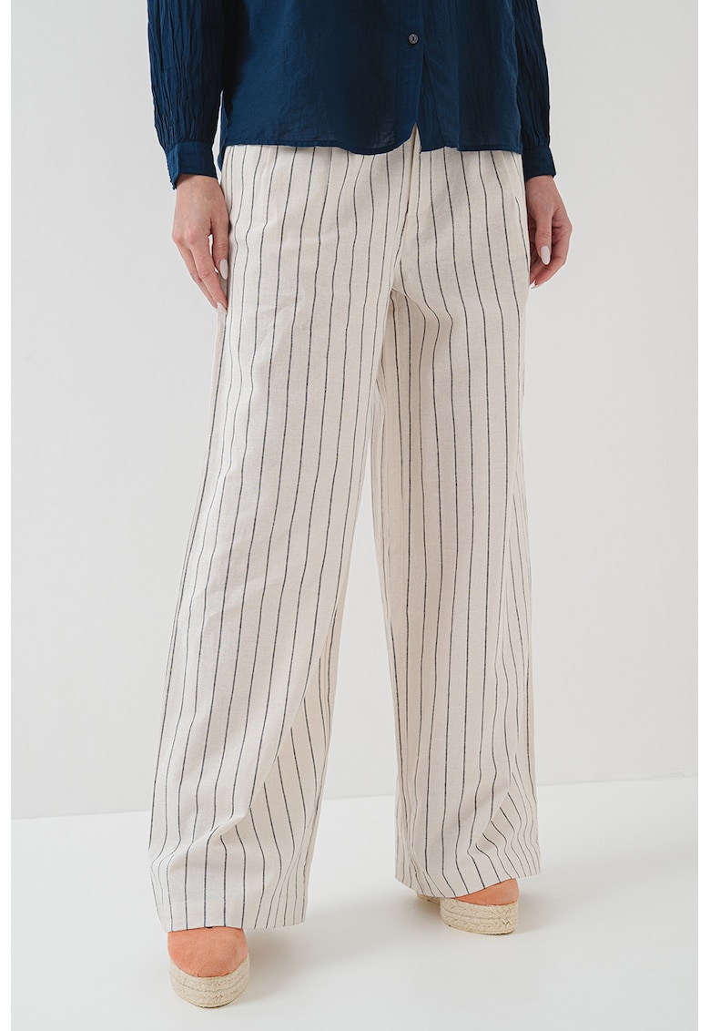 Pantaloni din amestec de in si bumbac Herly - Negru stins/Crem