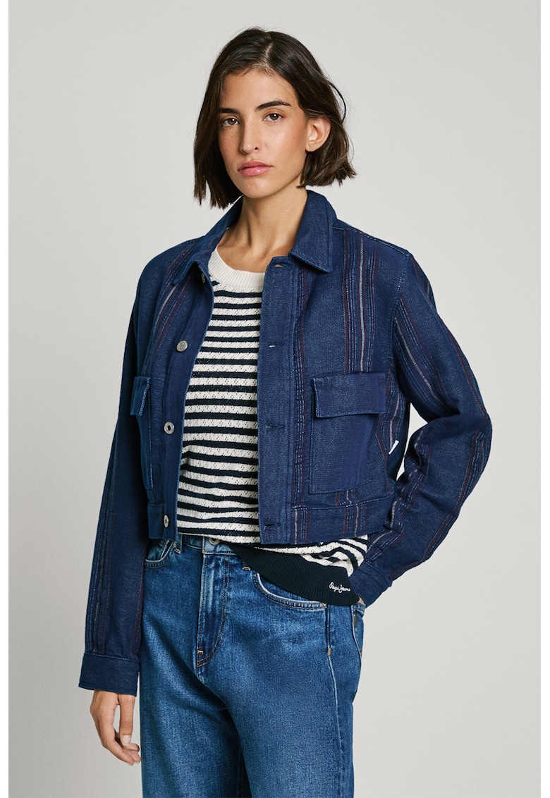 Jacheta din denim cu buzunar pe piept