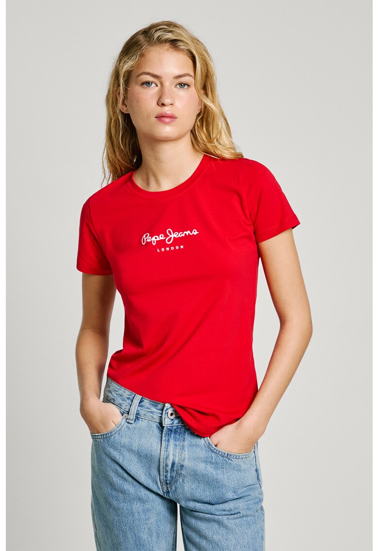 Tricou slim fit cu logo - Alb/Rosu vermillion