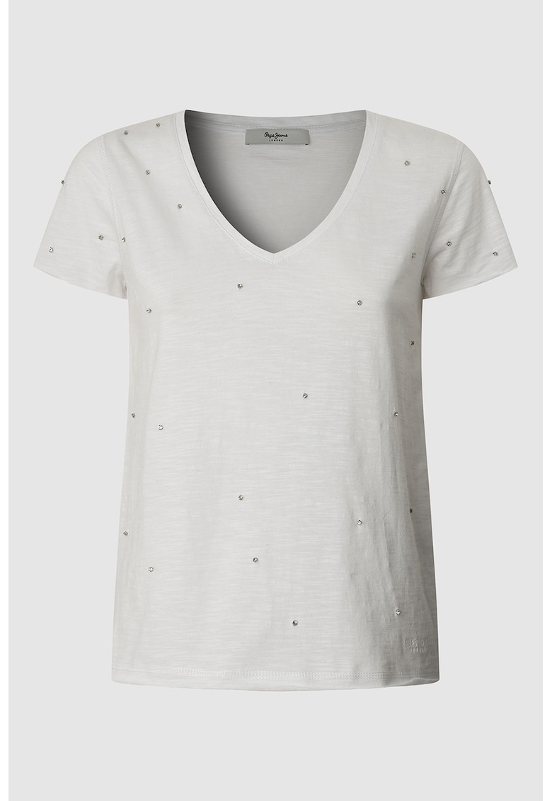 Tricou cu decolteu in V si strasuri