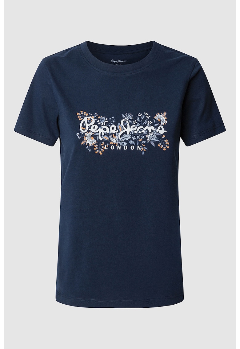 Tricou din bumbac cu logo - Bleumarin