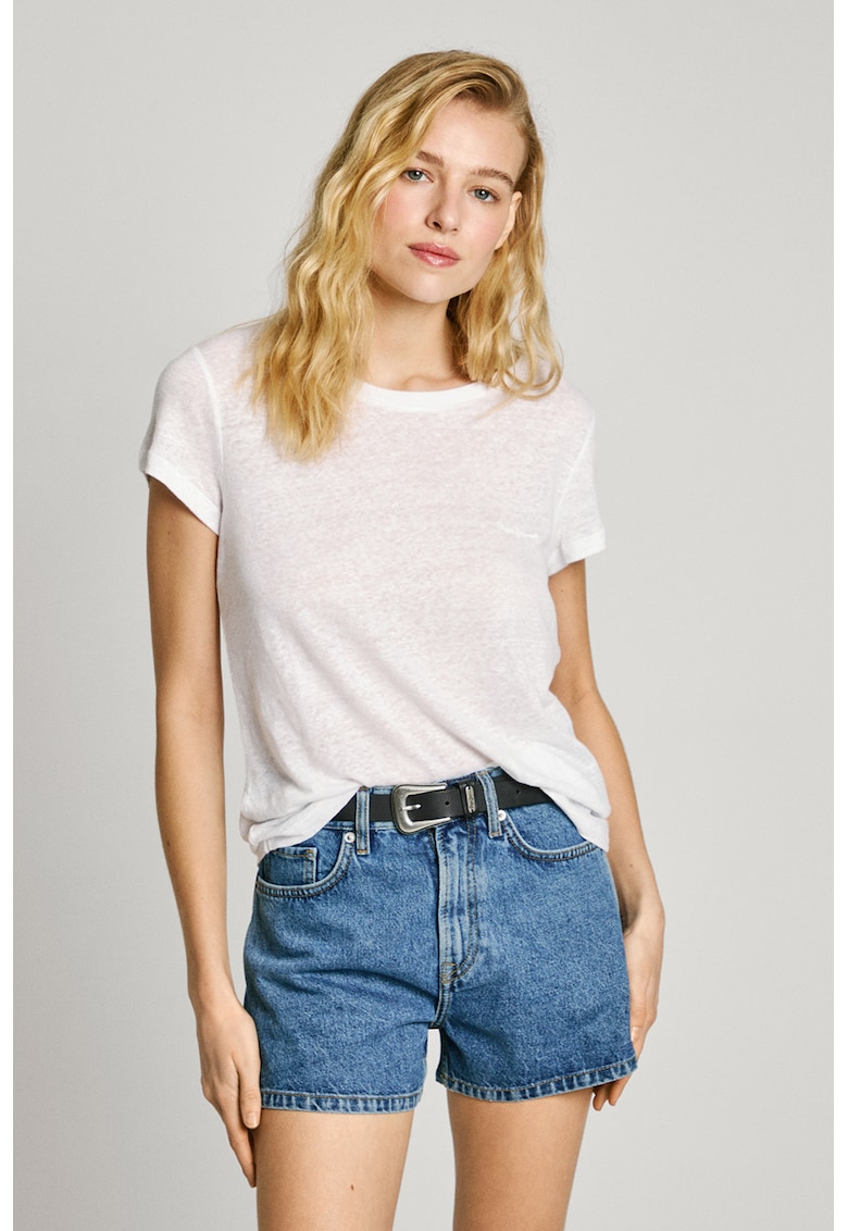 Trcou din bumbac si in cu decolteu la baza gatului - Alb