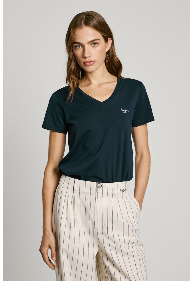 Tricou de bumbac cu decolteu in V