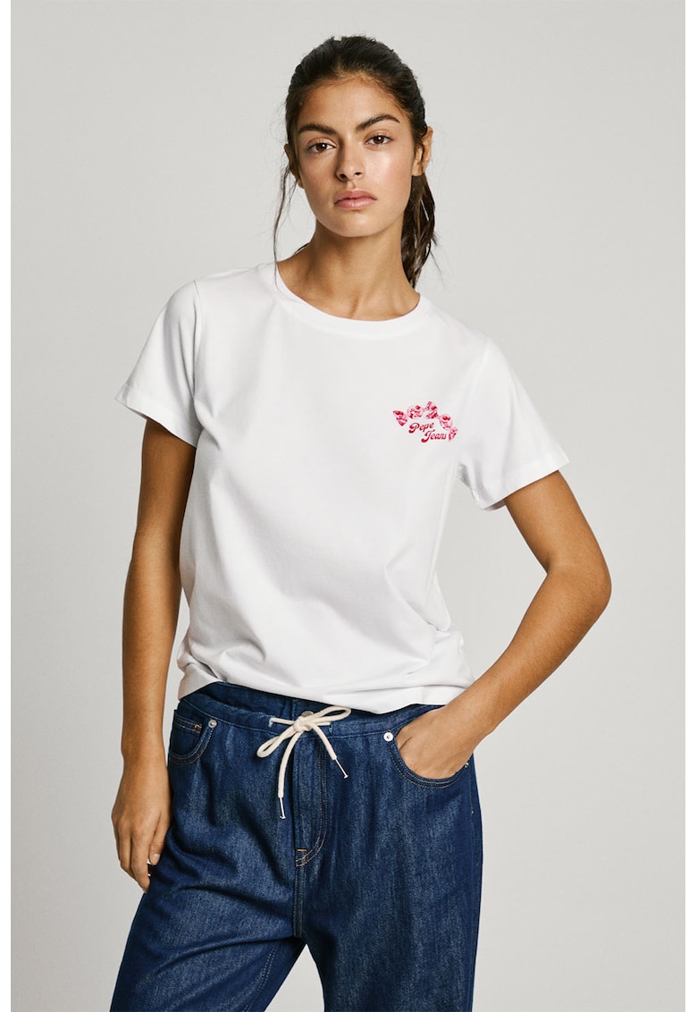 Tricou din bumbac cu imprimeu pe partea din spate - Rosu/Alb/Roz