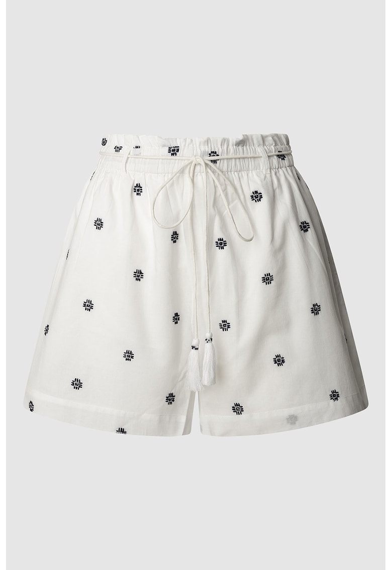 Pantaloni scurti cu model si snur - Negru/Alb murdar