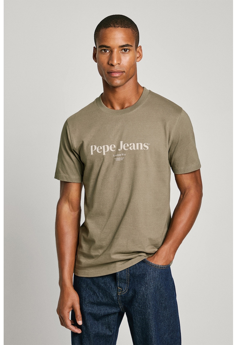 Tricou din bumbac cu imprimeu logo - Kaki pal