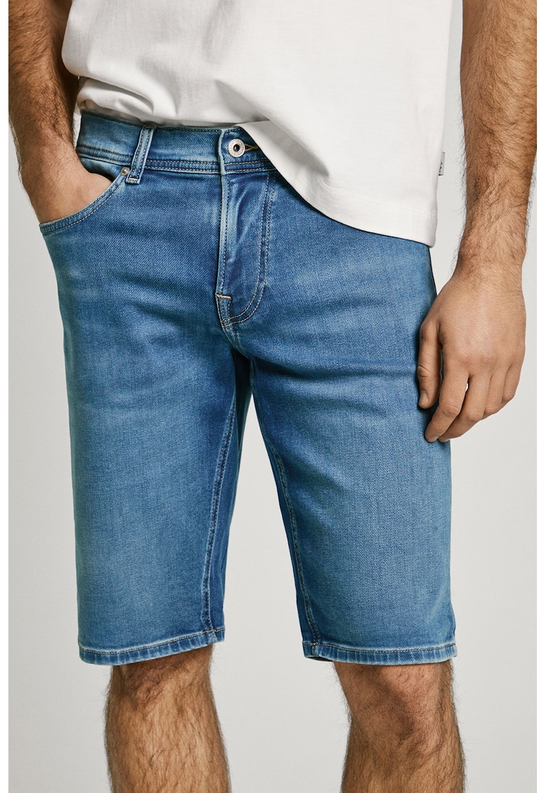 Blugi scurti cu talie medie - Albastru prafuit