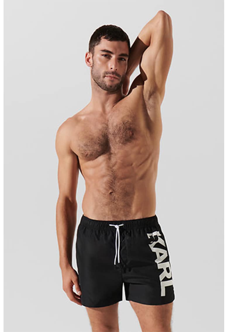 Pantaloni scurti de baie cu logo supradimensionat - Alb/Negru